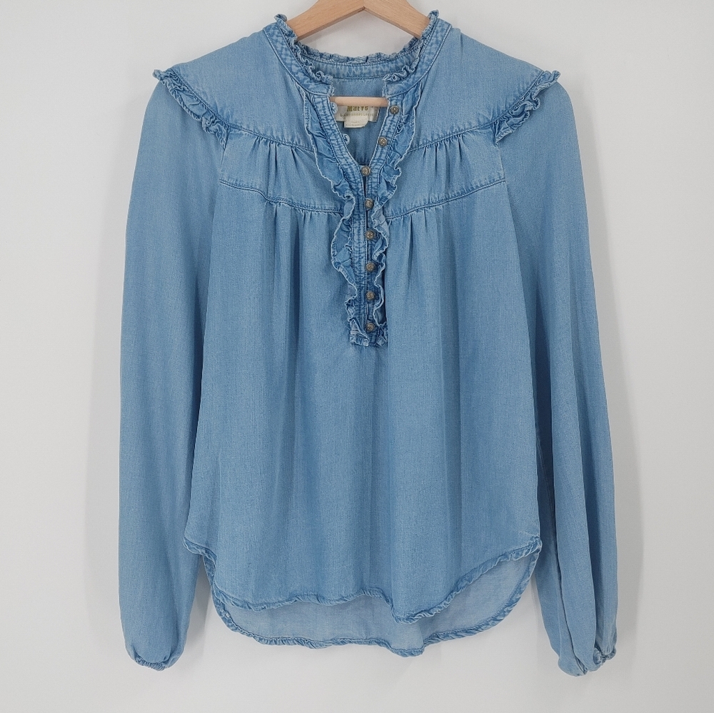 Maeve Ruffled Chambray Blouse